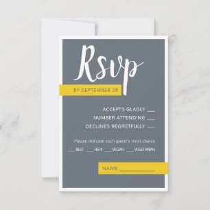 Modern Contemporary grey & yellow wedding minimal RSVP Card