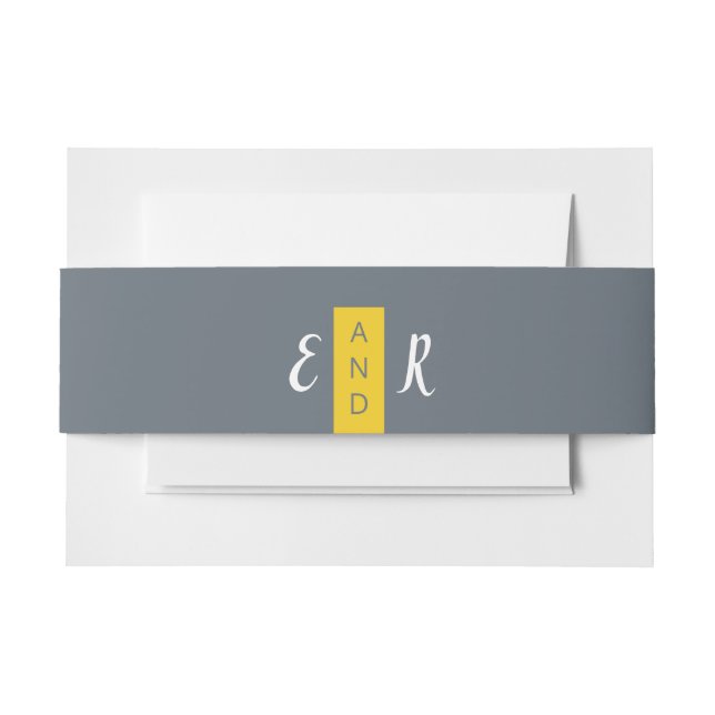 Modern Contemporary grey & yellow wedding monogram Invitation Belly Band (Front Example)