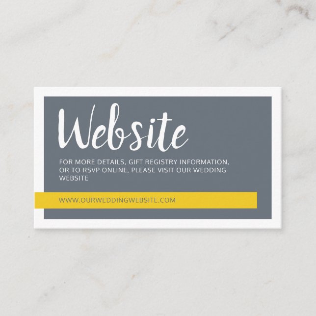Modern contemporary grey & yellow wedding website  enclosure card (Front)