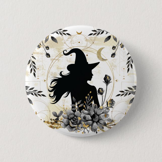 Modern contemporary Halloween witch 3 6 Cm Round Badge (Front)