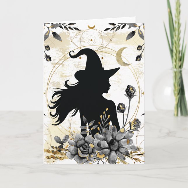 Modern contemporary Halloween witch 3 Card (Front)