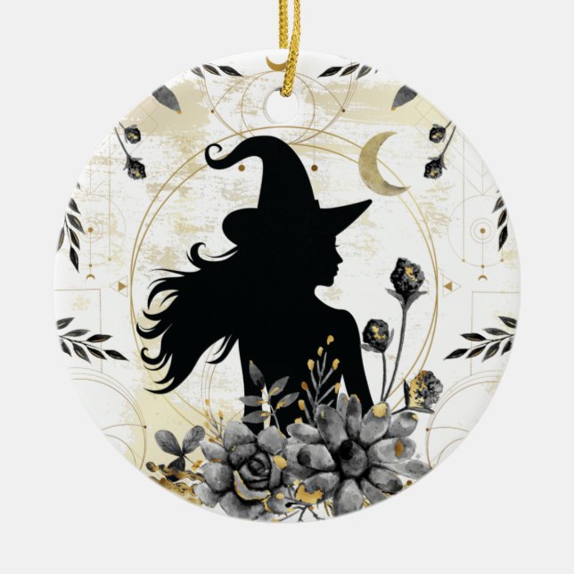 Modern contemporary Halloween witch 3 Ceramic Tree Decoration (Front)