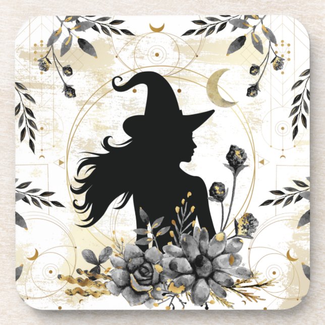Modern contemporary Halloween witch 3 Coaster (Front)
