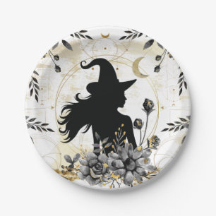 Modern contemporary Halloween witch 3 Paper Plate