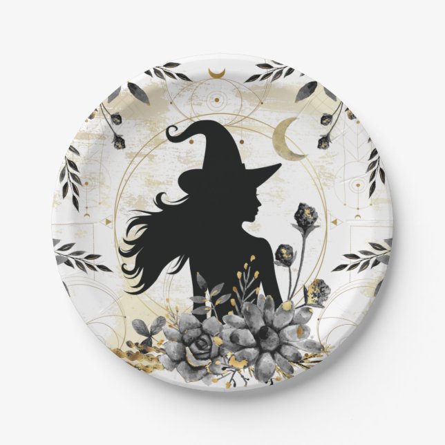 Modern contemporary Halloween witch 3 Paper Plate (Front)