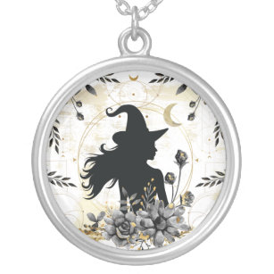 Modern contemporary Halloween witch 3 Silver Plated Necklace