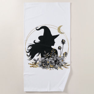 Modern contemporary Halloween witch Beach Towel