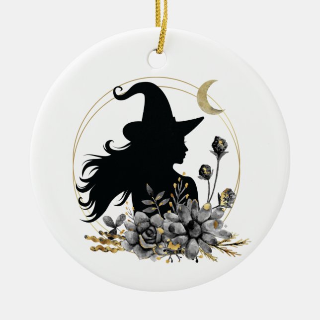 Modern contemporary Halloween witch Ceramic Tree Decoration (Front)