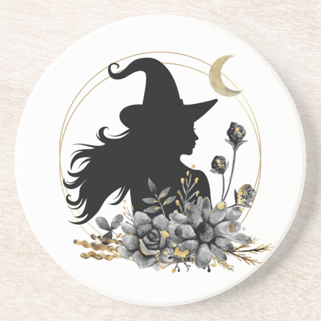 Modern contemporary Halloween witch Coaster (Front)