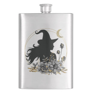 Modern contemporary Halloween witch Hip Flask
