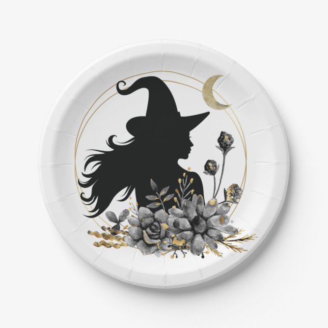 Modern contemporary Halloween witch Paper Plate (Front)