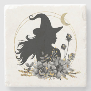 Modern contemporary Halloween witch Stone Coaster