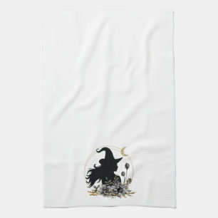 Modern contemporary Halloween witch Tea Towel