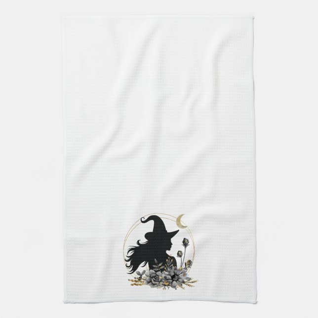 Modern contemporary Halloween witch Tea Towel (Vertical)