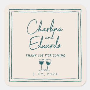 Modern Contemporary Handwriting Retro Wedding   Square Sticker