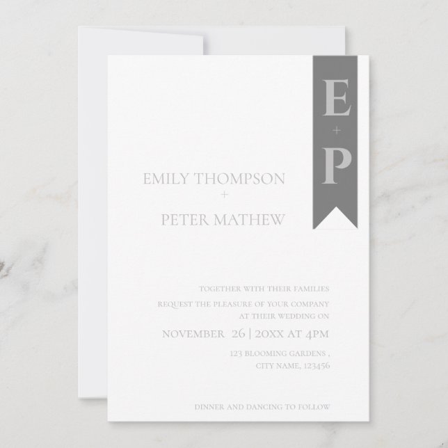 Modern Contemporary Minimalist Monogram Wedding Invitation (Front)