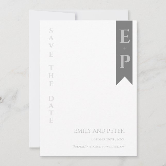 Modern Contemporary Minimalist Monogram Wedding Save The Date (Front)