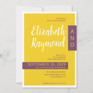 Modern Contemporary purple yellow minimal wedding Invitation