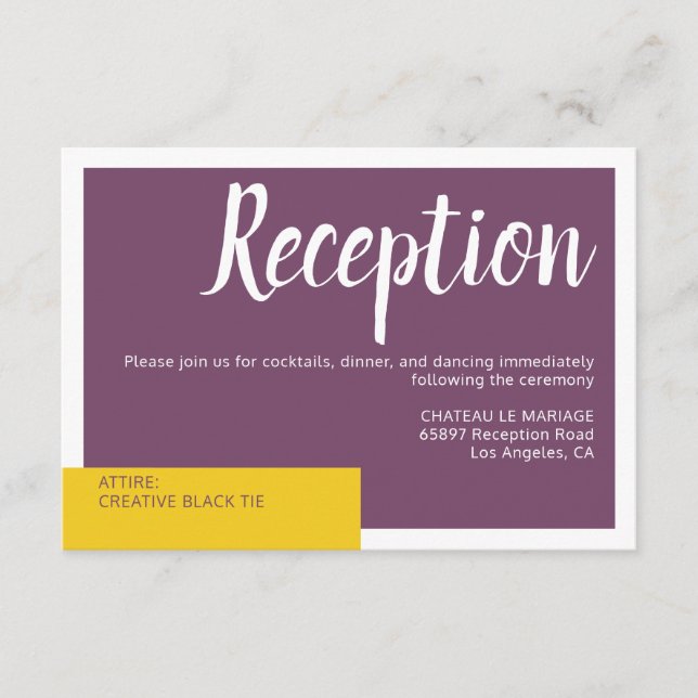 Modern Contemporary purple yellow wedding minimal  Enclosure Card (Front)