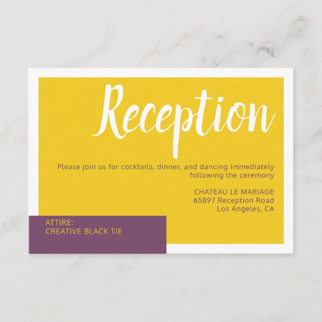 Modern Contemporary purple yellow wedding minimal  Enclosure Card (Front)