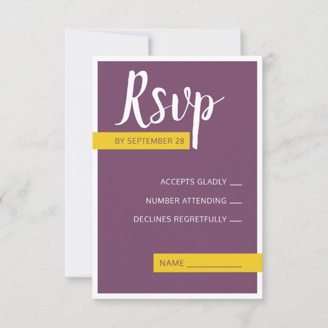 Modern Contemporary purple yellow wedding minimal  RSVP Card (Front)