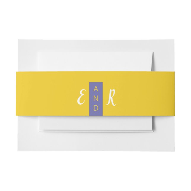 Modern Contemporary purple yellow wedding monogram Invitation Belly Band (Front Example)
