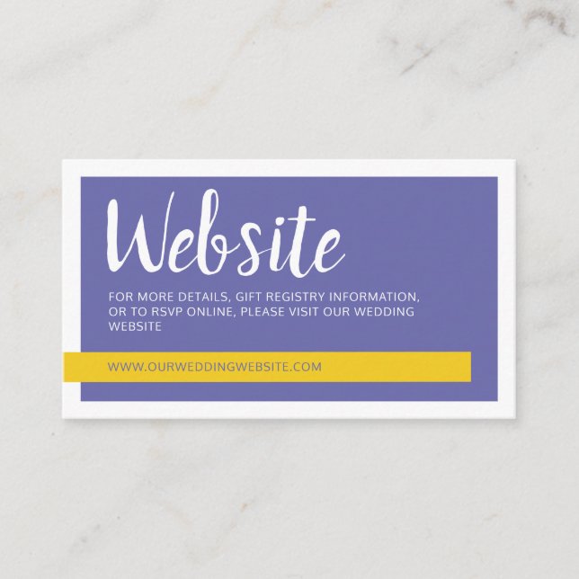 Modern contemporary purple yellow wedding website enclosure card (Front)