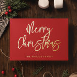 Modern Contemporary Red Merry Christmas Foil Holiday Card<br><div class="desc">Merry Christmas card: a modern design,  with a contemporary & trendy typography in gold foil and a classic red background.</div>