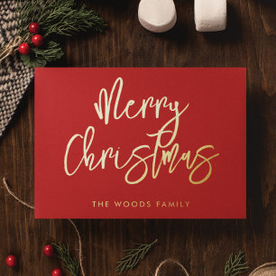 Modern Contemporary Red Merry Christmas Foil Holiday Card