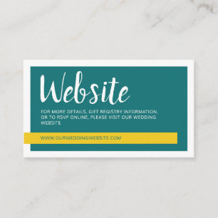 Modern contemporary teal & yellow wedding website enclosure card