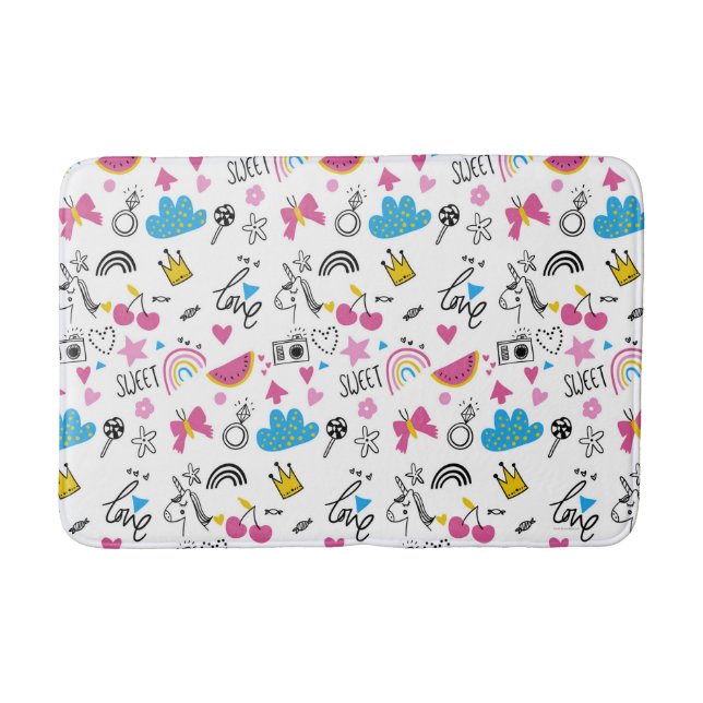 Modern Contemporary Unicorn Rainbow Pretty Pattern Bath Mat (Front)