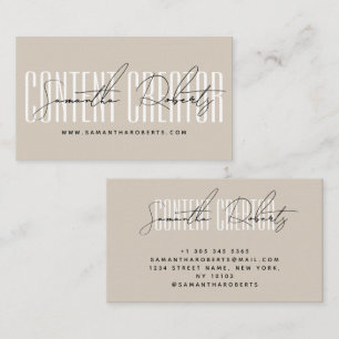Modern content creator influencer beige business card