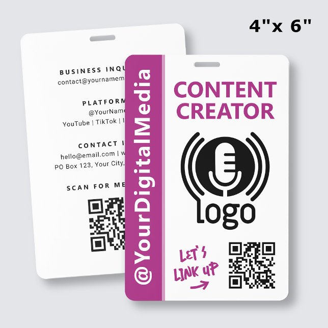 Modern Content Creator Networking ID Pink Pass Badge (Creator Uploaded)