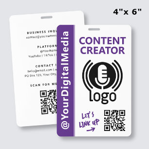 Modern Content Creator Networking ID Purple Pass Badge