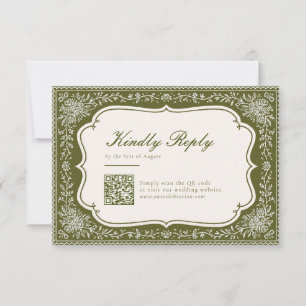 Modern Continental Olive Wedding QR Code RSVP Card