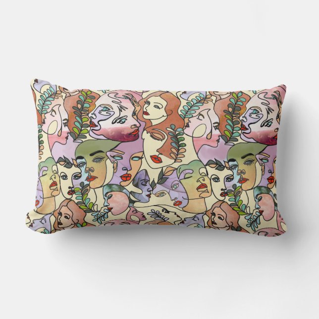 Modern Contour line Doodle drawing art Lumbar Cushion (Front)