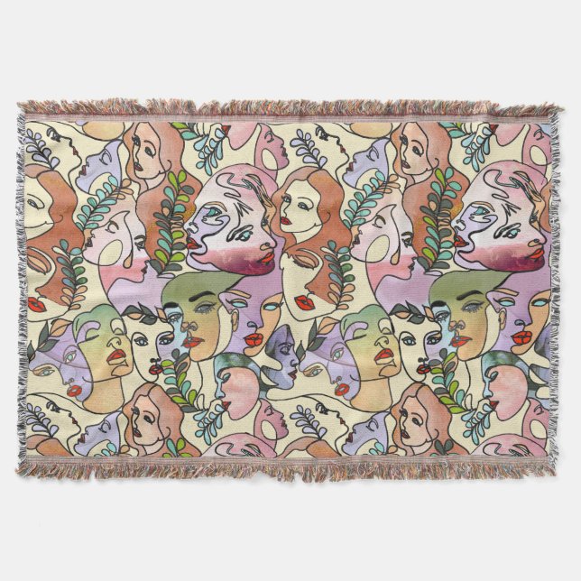 Modern Contour Line Doodle drawing art Throw Blanket (Front)