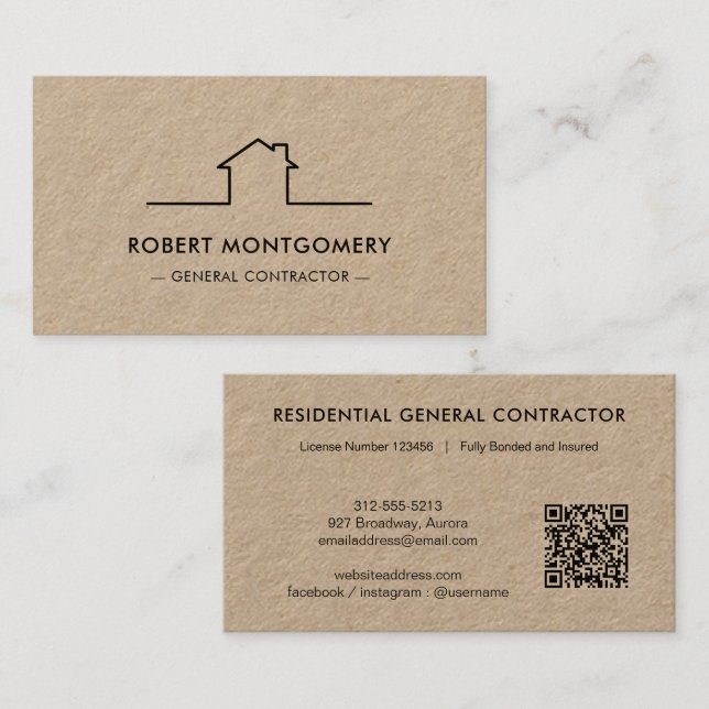 Modern Contractor Construction QR Code Business Card (Front/Back)