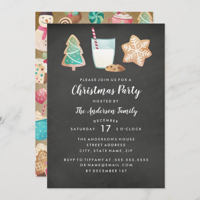 Modern Cookies And Milk Christmas Party Invitation (Front/Back)