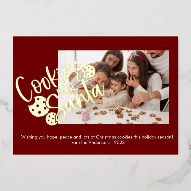 Modern Cookies For Santa Photo Foil Holiday Card (Front)