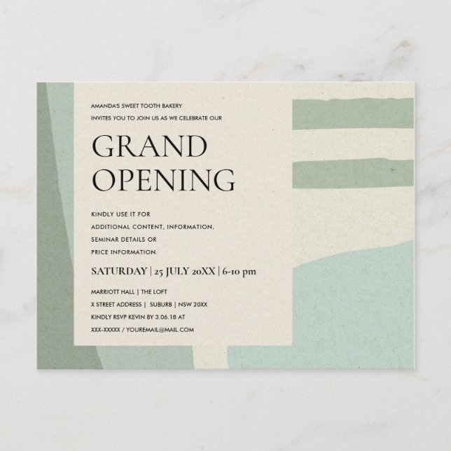 MODERN COOL ABSTRACT ART AQUA BLUE GRAND OPENING ANNOUNCEMENT POSTCARD (Front)