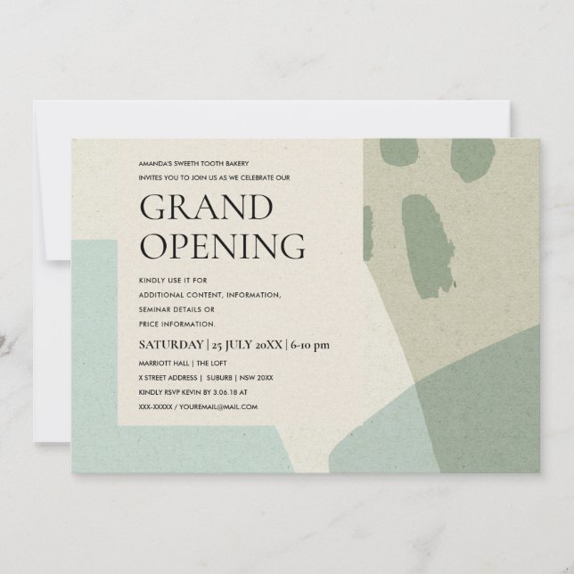MODERN COOL ABSTRACT ART AQUA BLUE GRAND OPENING INVITATION (Front)