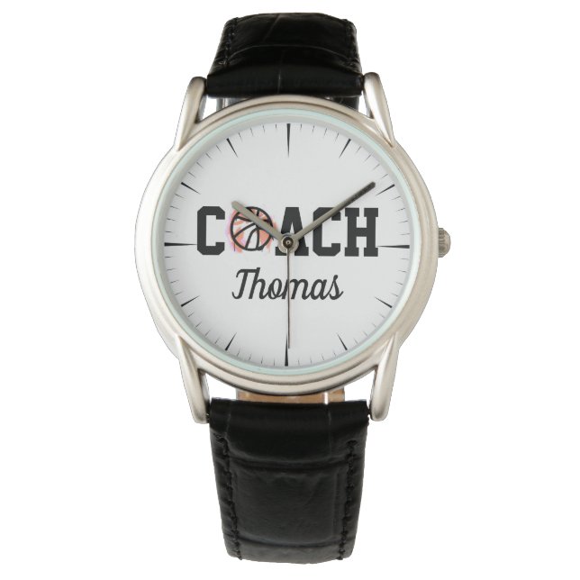 Modern Cool Basketball Coach Ball Graffiti & Name  Watch (Front)