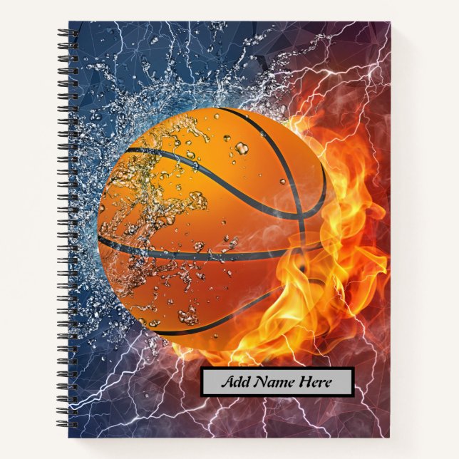 Modern Cool Basketball Water and Ice Design Notebook (Front)