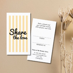 Modern Cool Beige Stripes Black Bold Salon Referral Card