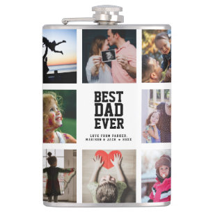 Modern Cool BEST DAD EVER Instagram Photo Collage Hip Flask