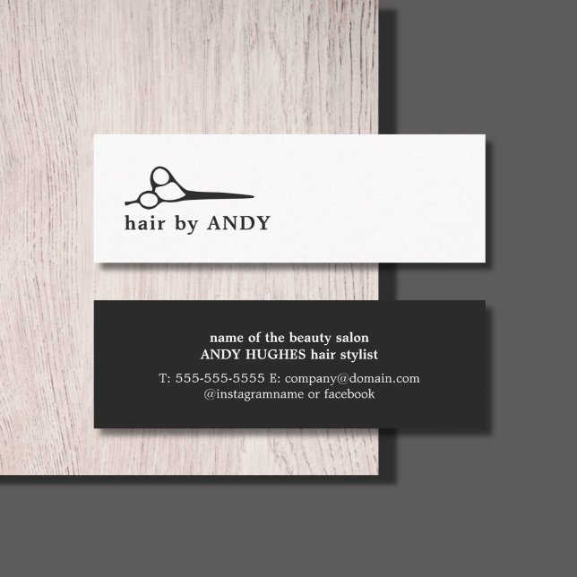 Modern Cool Black White Scissors Hair Mini Business Card (Creator Uploaded)