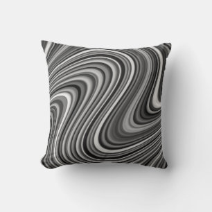 Modern Cool Black White Silver Grey Curvy Lines Cushion