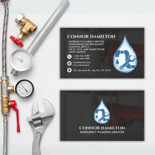 Modern Cool Blue Emergency Plumbing Services Business Card
