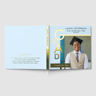 Modern Cool Blue Graduation Photo Gold Guest Book